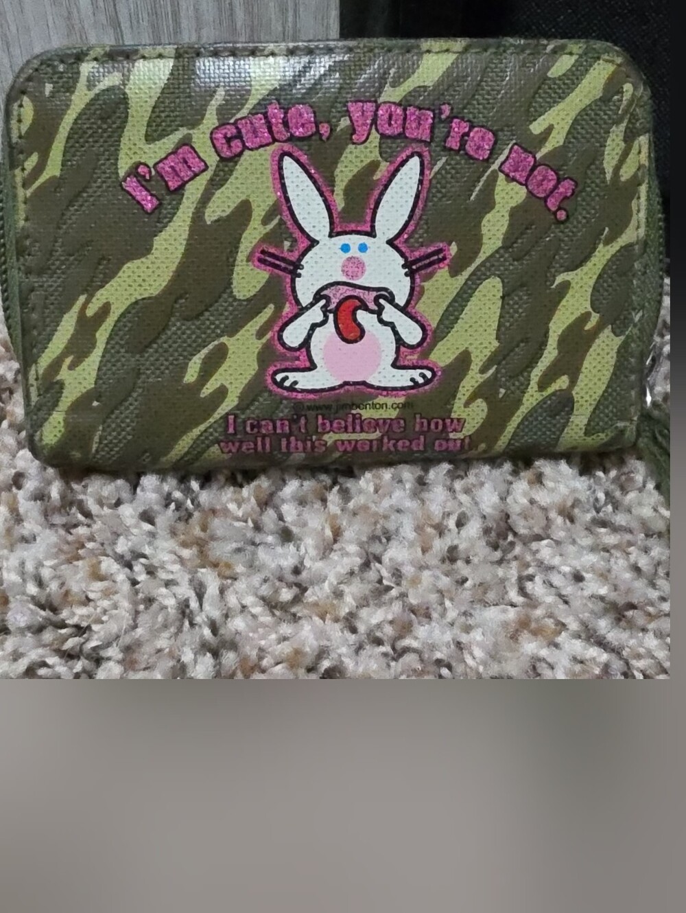 Happy Bunny Zip Wallet - Pink & Green